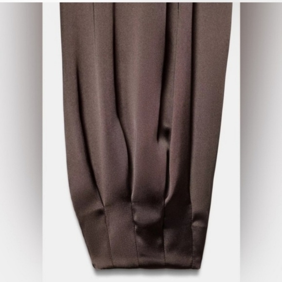 Zara SATIN BROWN BALLOON PANTS XL NWT - Picture 12 of 16
